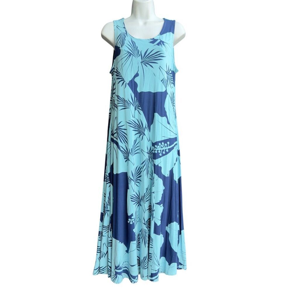 Soft Surroundings Tropical Maxi Dress Women's S Blue Sleeveless